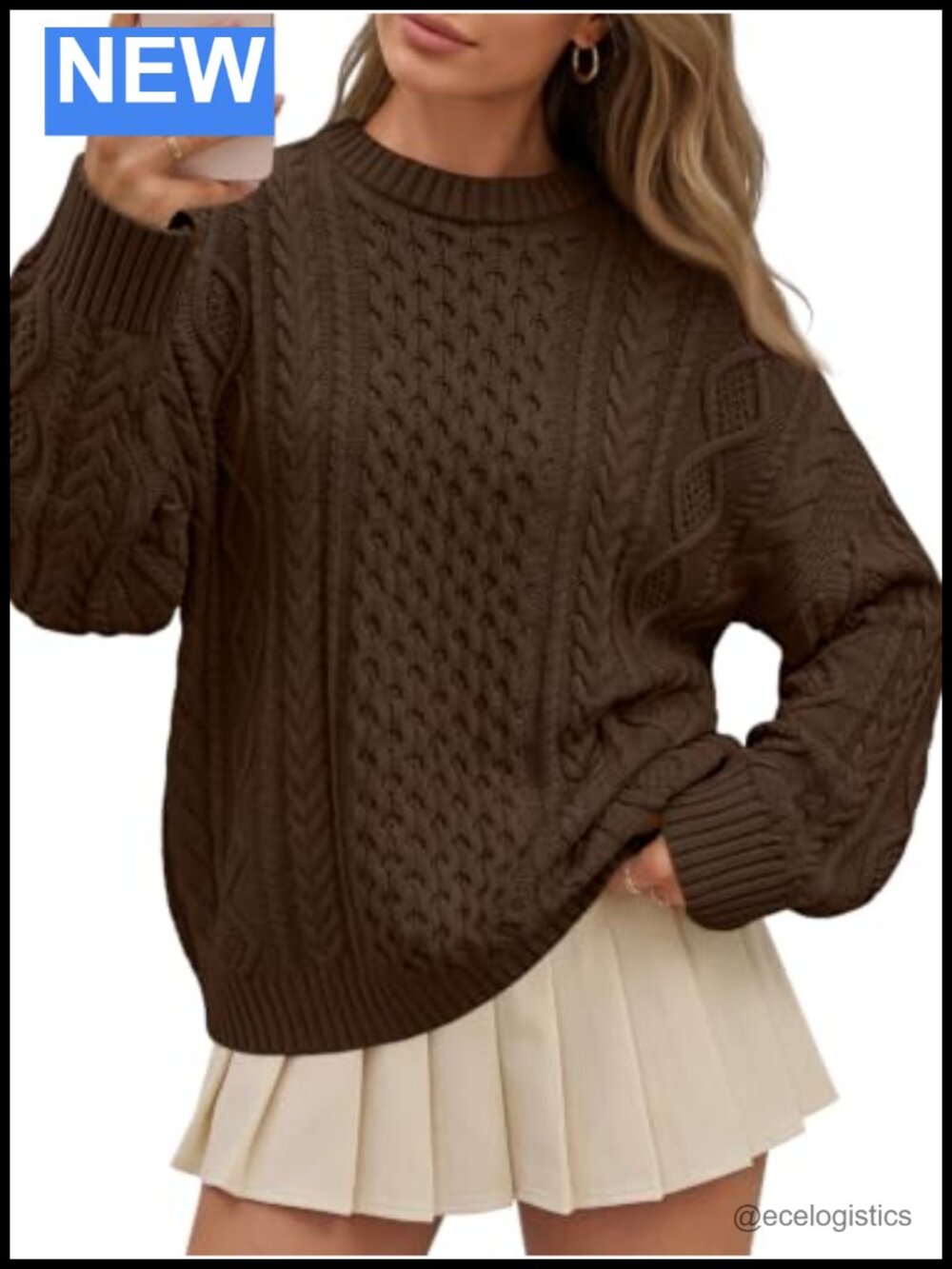 Oversized Cable Knit Sweater Women Crewneck Pullover Fall Fashion - Picture 1 of 5